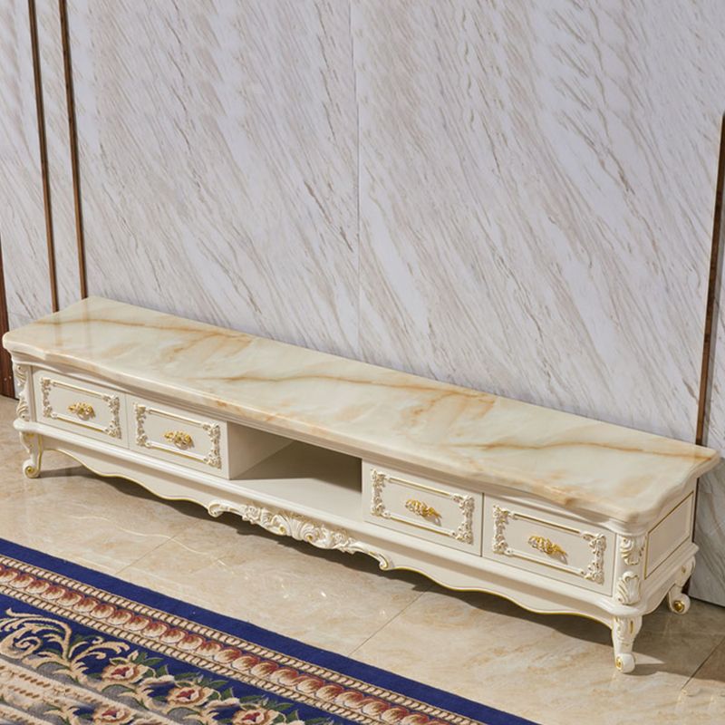 Glam Marble TV Stand White Open Shelving TV Console with Drawers
