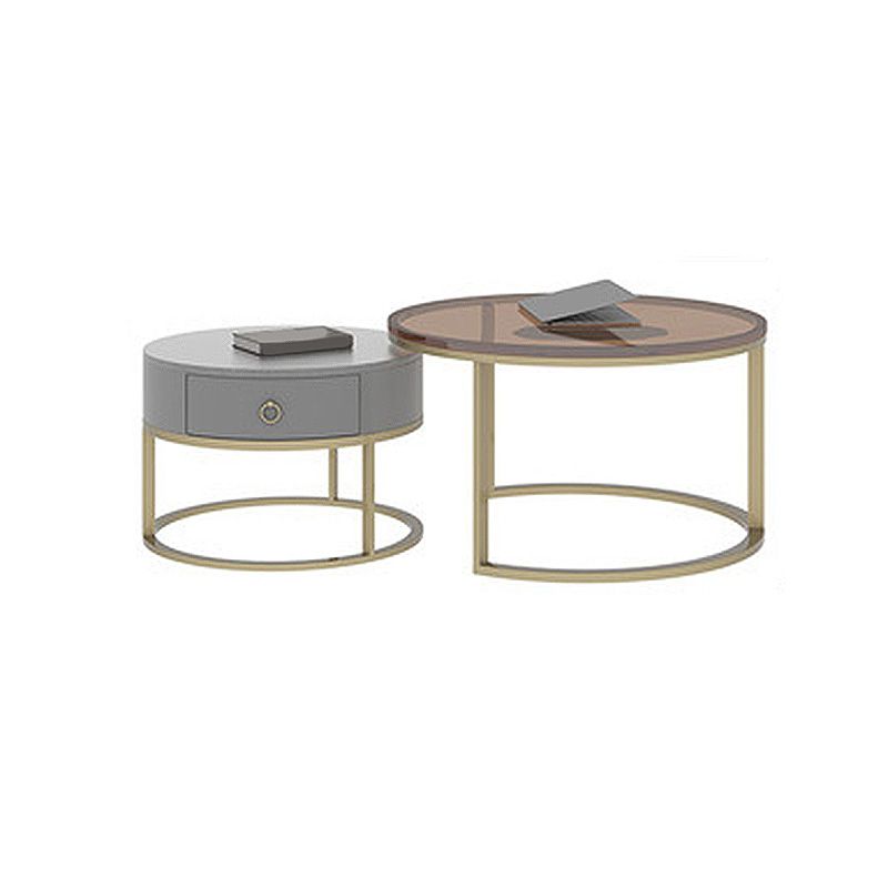 Modern Style Tempered Glass & Rock Sheet Top Gold Metal Base Round Coffee Table