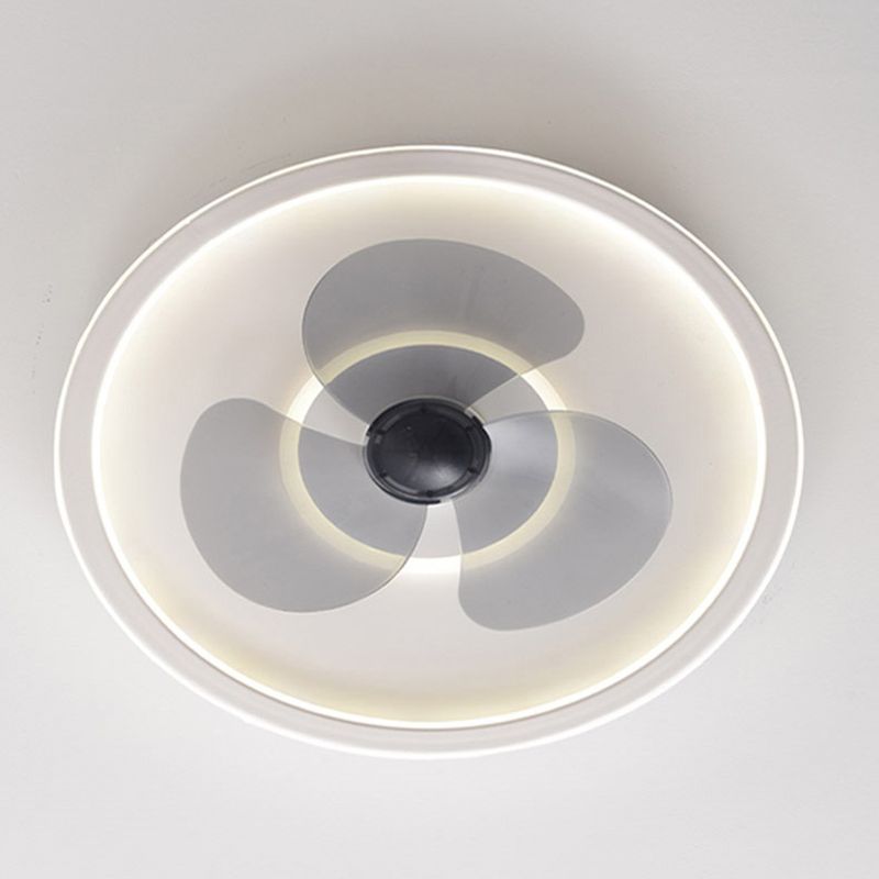 3-Blade Round Fan Lamp Fixture Nordic Metallic Bedroom LED Semi Flush Ceiling Light