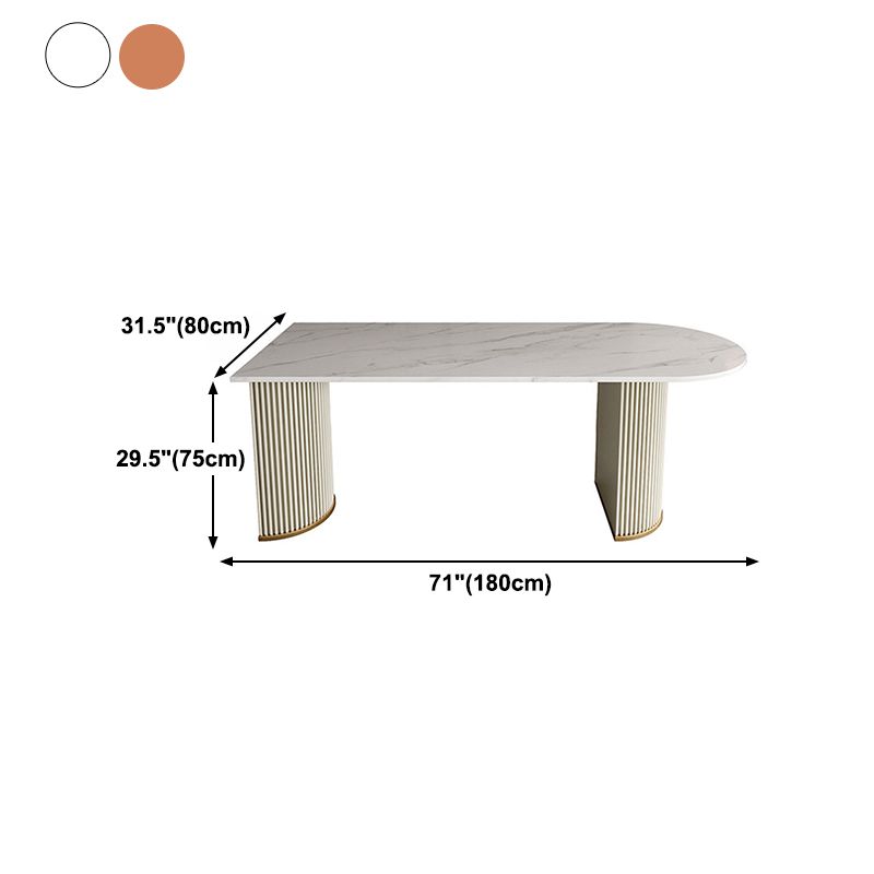Metal Traditional Luxury Dining Table Free Form Sintered Stone Table with Double Pedestal