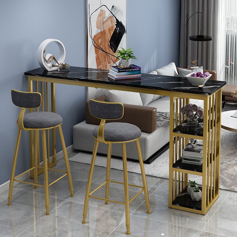 Rectangle Bar Dining Table Contemporary Bar Table with Gold Sled Base