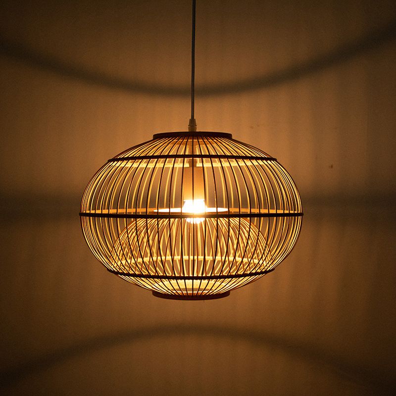 Bamboo Japanese Pendant Light 1-Light Hanging Ceiling Light for Dining Room