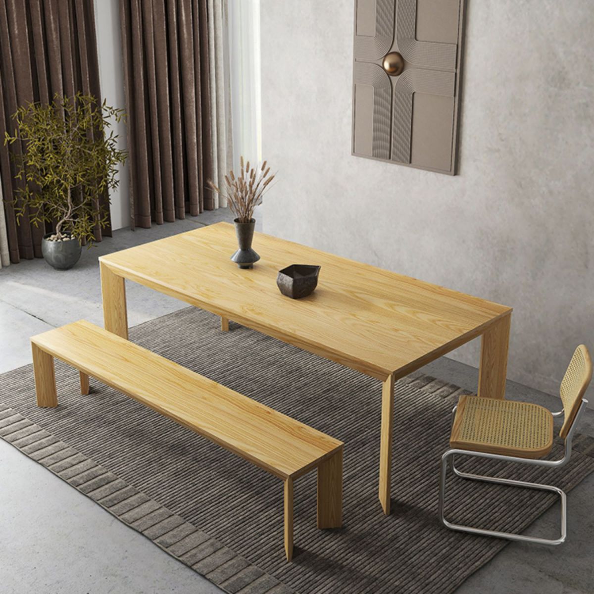Industrial Rectangle Dining Room Table Solid Wood Fixed Kitchen Desk