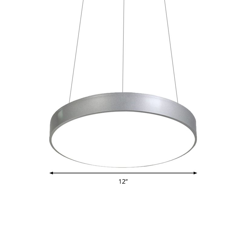 12 "/16" /23.5 "Lámpara de colgante circular de plata de ancho Lámpara de techo colgante de metal LED moderno