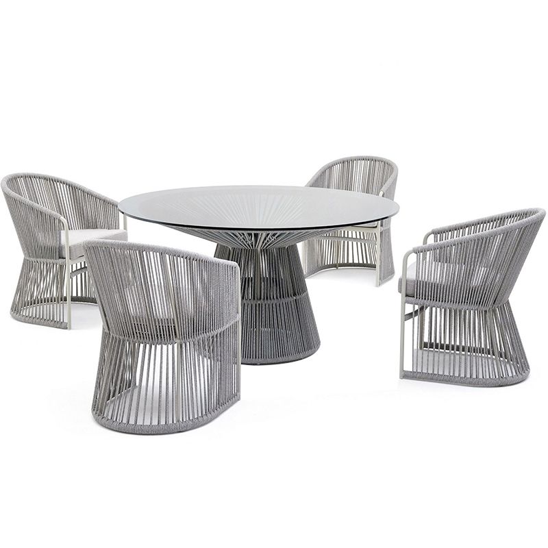 Industrial Glass Dining Table Round Outdoor Table with Pedestal Base