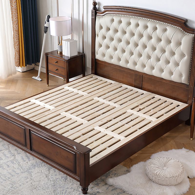 Mid-Century Modern Standard Bed Solid Wood Bed Pine Wood Nail Head