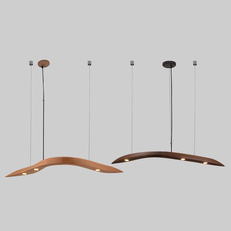 Minimalist Novelty 3-Light Pendant Curved Pendant Light with Wooden Shade for Bar