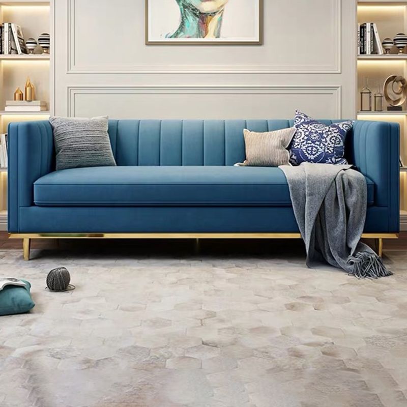 Modern 29.5" H Velvet Tuxedo Arm Sewn Pillow Back Sofa For Living Room