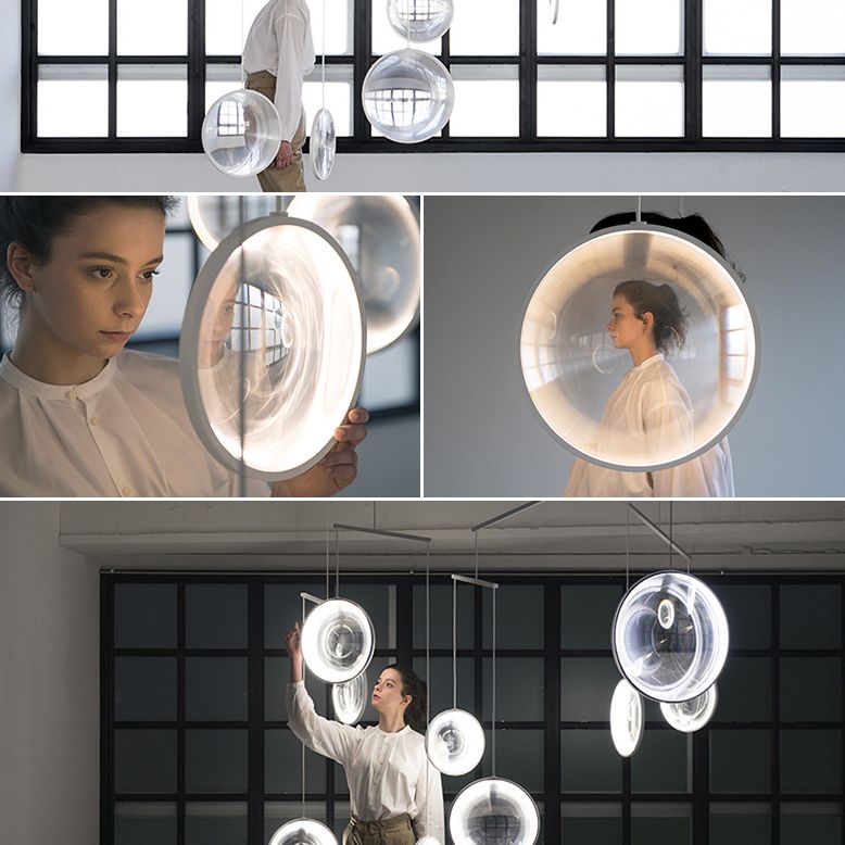 Lámpara de lente de vidrio transparente Simplicidad de 3 luces White Hanging Lighting para escalera