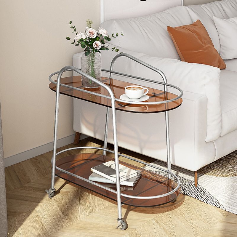 Modern 2-Tier Corner Table 4 Legs Oval Side End Table with Storage