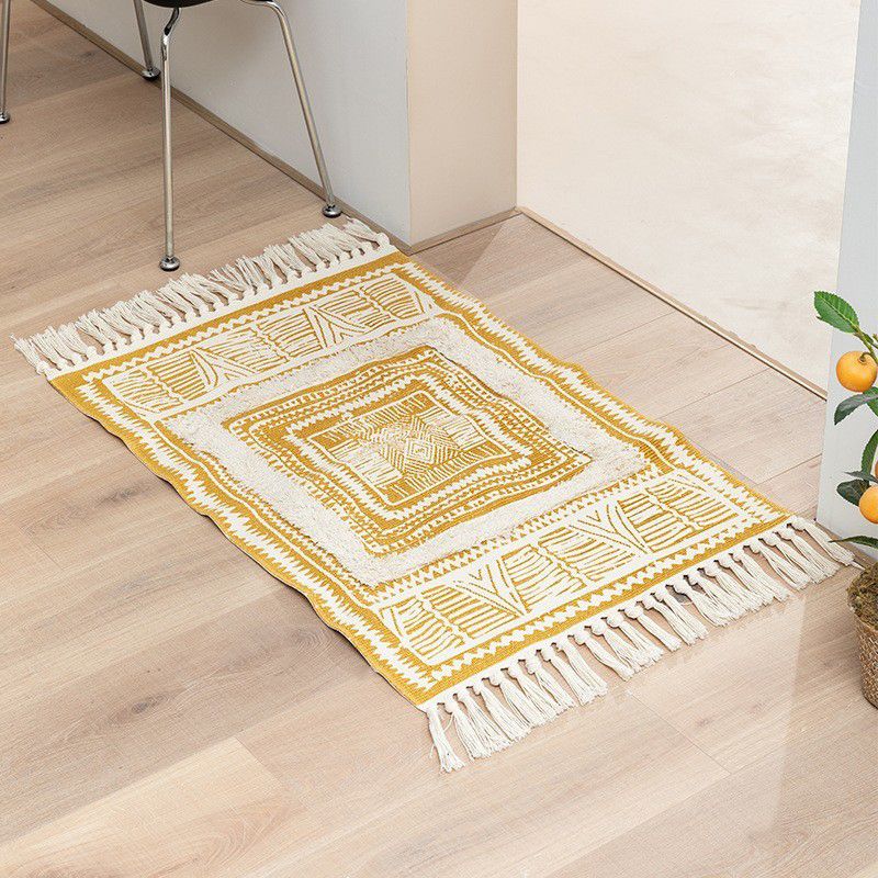 Ethnic Indoor Rug Funky Ameicana Pattern Rug Cotton Blend Washable Carpet with Fringe