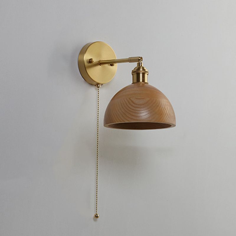 Ciotola in legno l'illuminazione a parete da parete nordica 1 panta murale in ottone con braccio altalena e catena di tiro