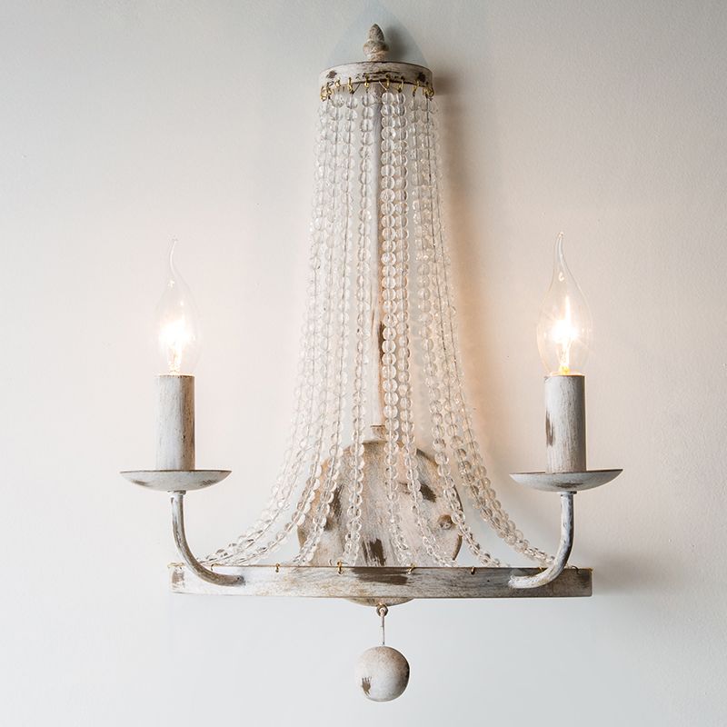 Crystal White Wall Mount Light Cascading Retro Wall Lighting with Metallic Candlestick