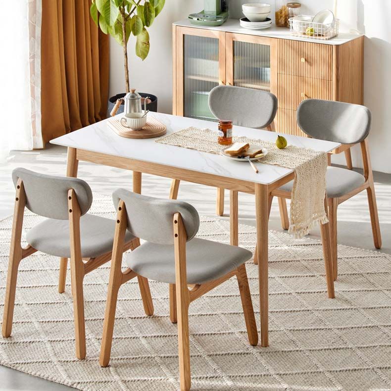 Stone Top Dining Table Traditional Luxury Rectangle Dining Table with 4 Wood Legs