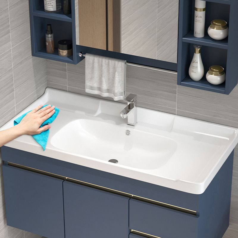 Glam Bathroom Vanity Ceramic Top with Soft Close Door Wall Mount Space Saver Vanity