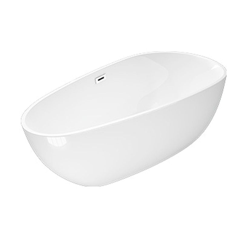 Matte Finish Oval Bathtub with Drain and Overflow Trim Acrylic Soaking Freestanding Tub