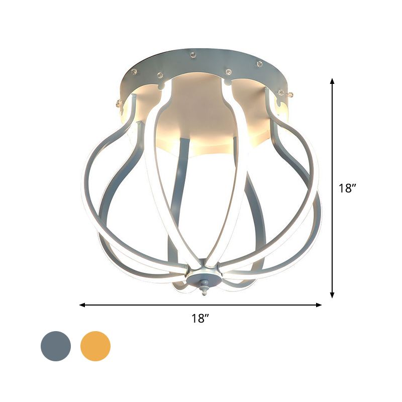 Yellow/Blue Pear Cage Semi Flush Macaron Style Aluminum Semi Flush Mounted Ceiling LED Light for Bedroom, Warm/White Light