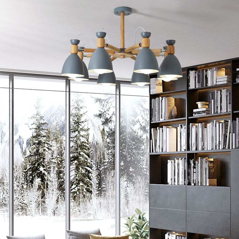 Woonkamer kroonluchter macaron houten hanglamp lichter met Bell Metal Shade