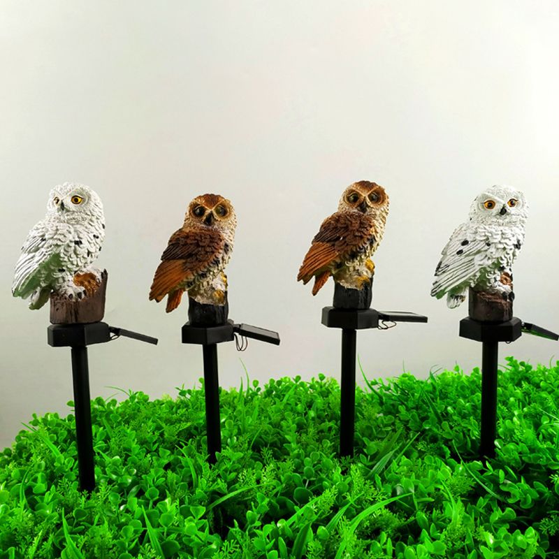 Resin Owl Shaped LED Stake Light Modern Style Solar Lawn Lighting for Courtyard, 2 Pcs