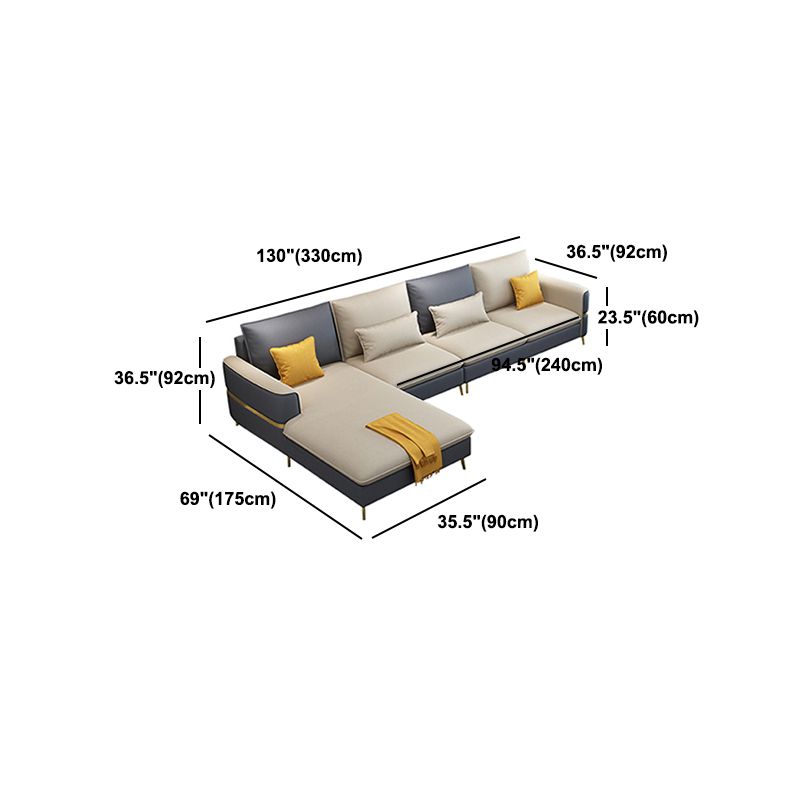 Glam Faux Leather Square Tufted Sofa Grey and Beige Sofa Chaise