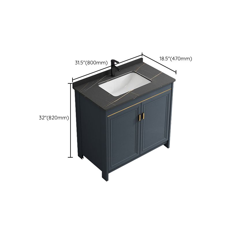 Blue Bathroom Vanity Metal Frame Single Sink Rectangle Mirror Bath Vanity with 2 Doors