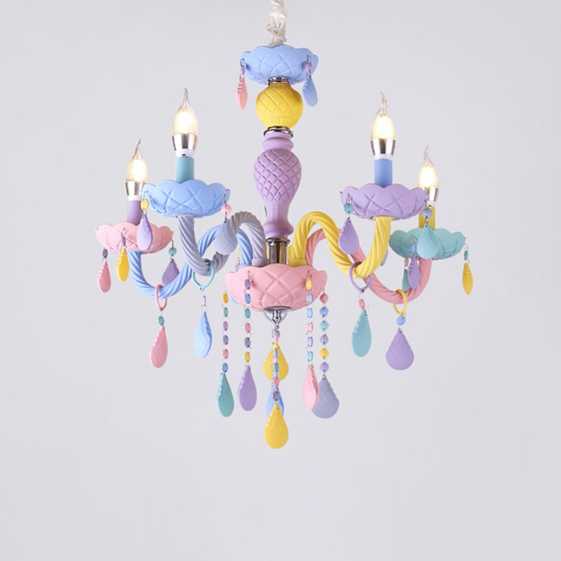 Metalen kaarsenkroonluchter verlichtingsarmatuur Nordic-stijl hanglamp in meerdere kleuren in meerkleurig