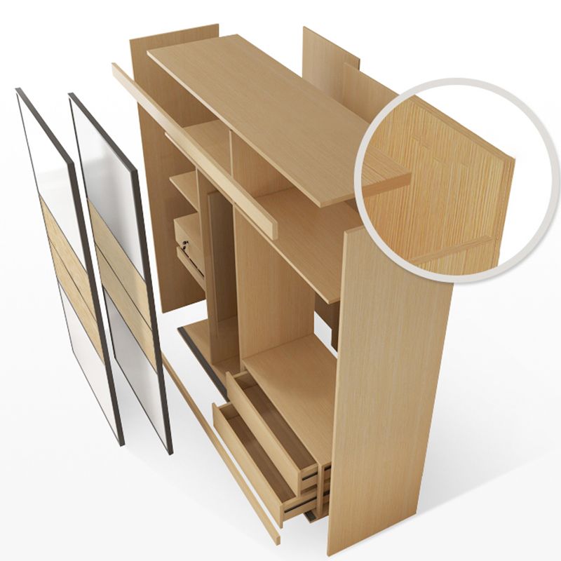 Wooden Wardrobe Armoire with Drawer Modern Wardrobe Closet - 63"L x 23.6"W x 82.9"H