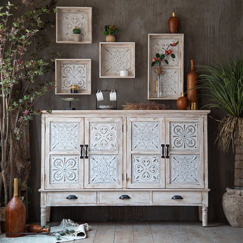 Industrial Accent Cabinet with Legs and Wooden Shelf Distressed Wood Cabinet