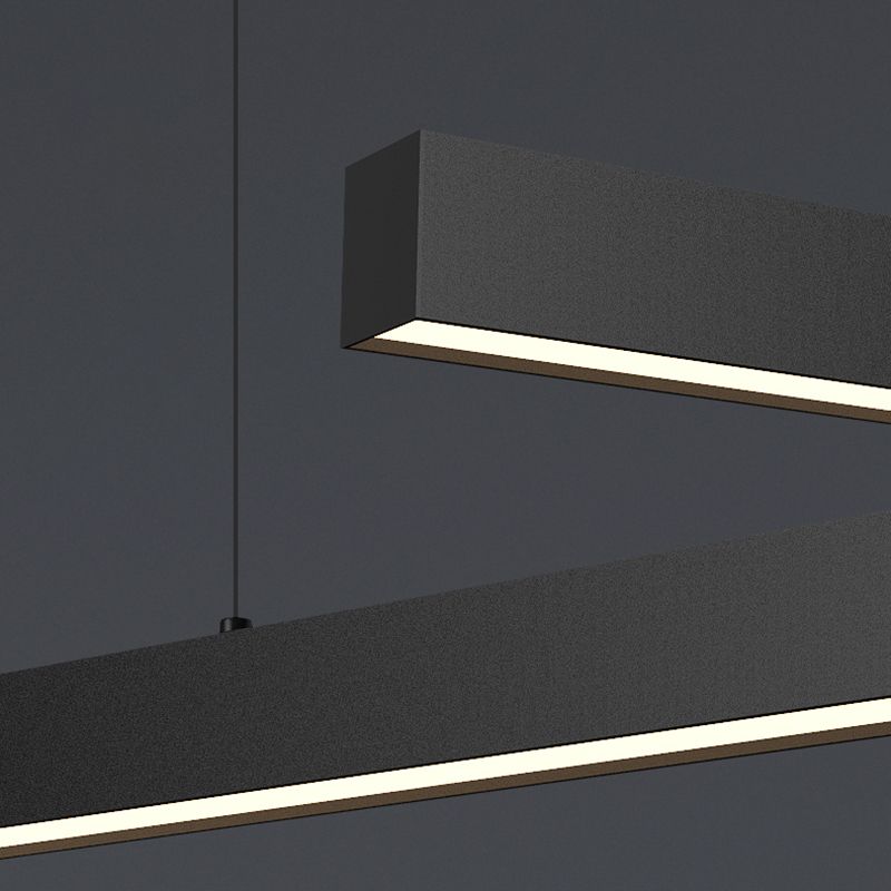 Black Metal Island Lamp Modern 1-Light Linear Restaurant Pendant Light