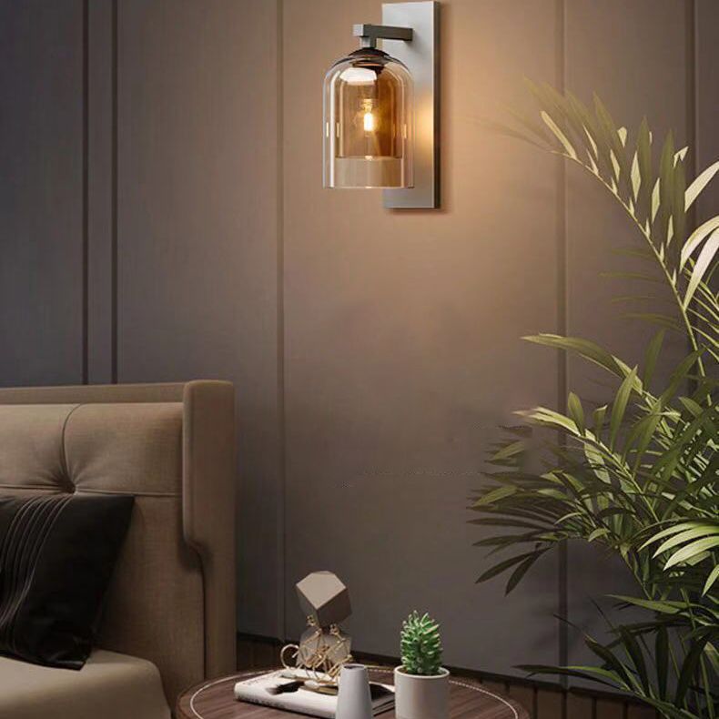 Lampada a parete di ferro da parete a campana di lusso moderna con doppia tonalità di vetro