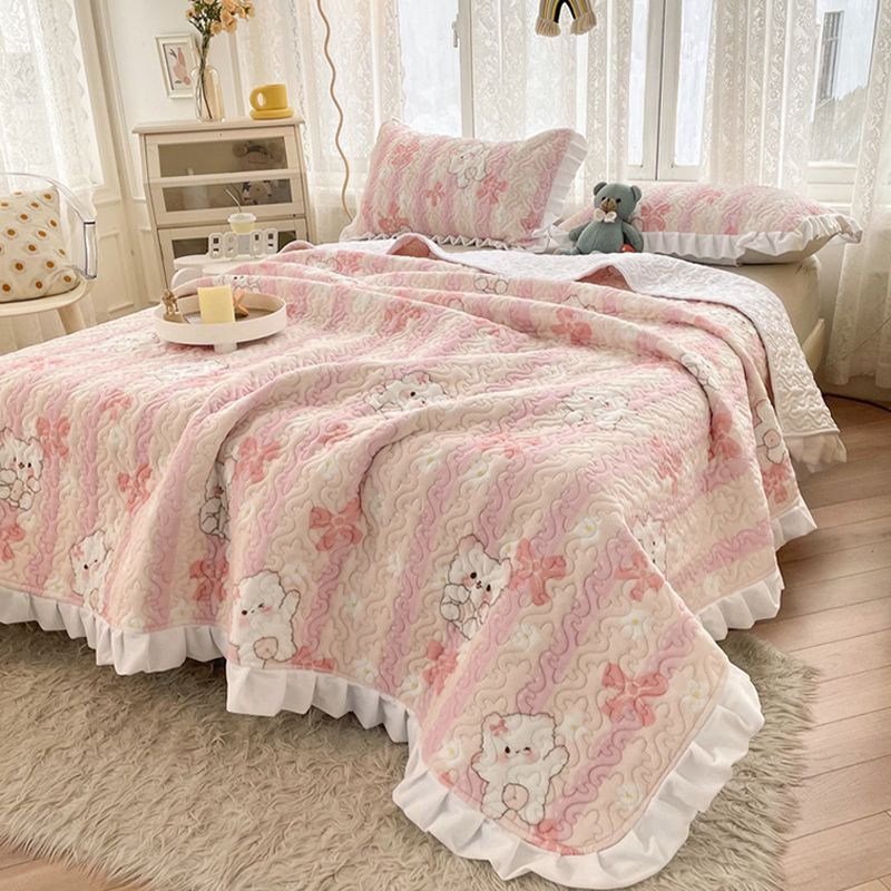 Vintage Bed Sheet Cartoon Printed Soft Flannel Non-Pilling Bed Sheet Set
