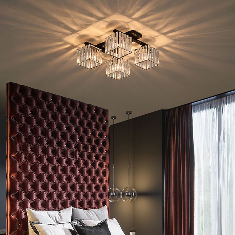 Plafonnier encastré en cristal contemporain avec luminaire cubique pour salon