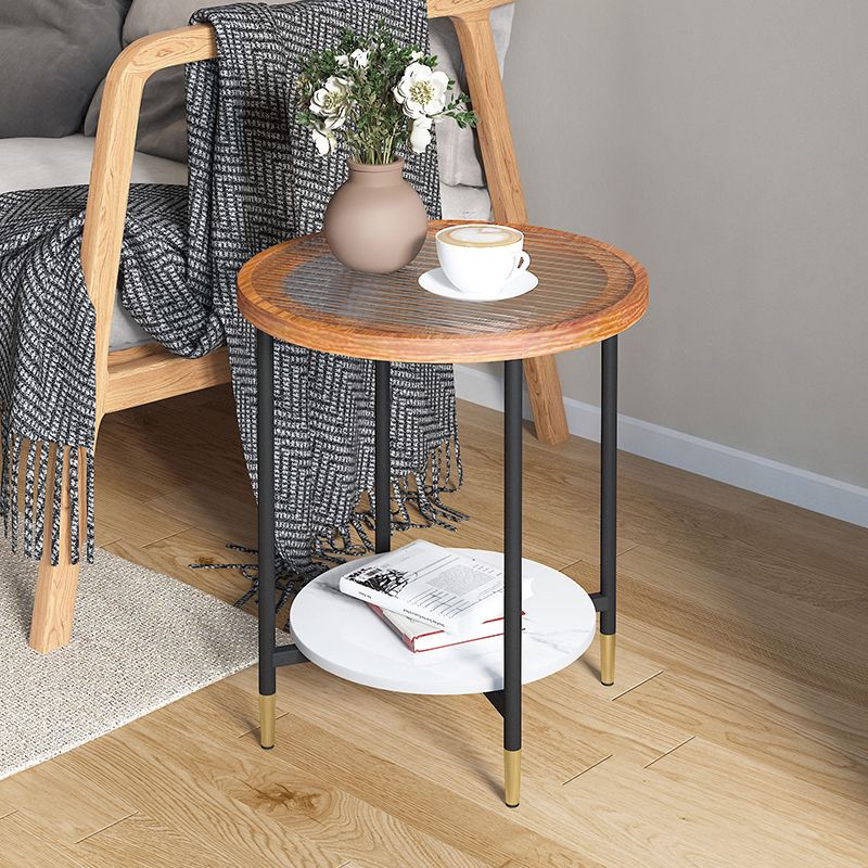 Glass & Slate Round Coffee Table Set Tropical Shelf Included Cocktail Table