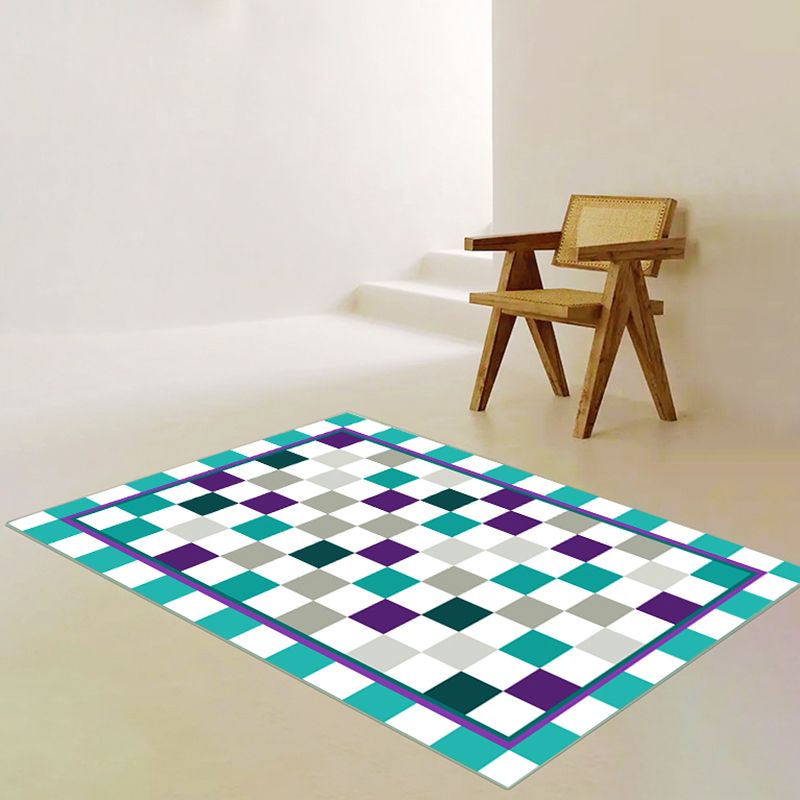 Contemporary Checkered Print Rug Polyester Area Carpet Stain Resistant Indoor Rug for Living Room