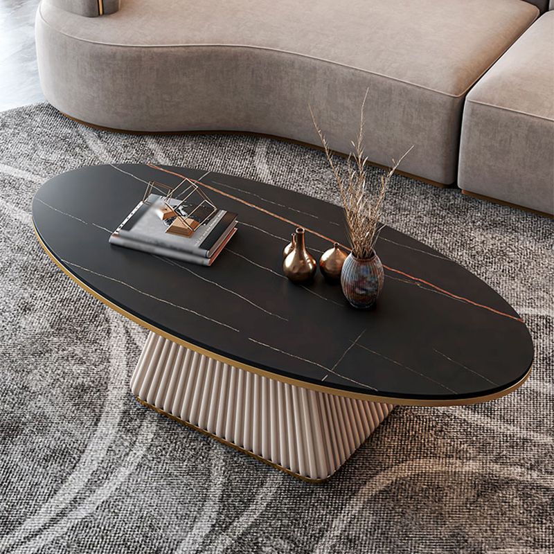 Modern Style Oval Coffee Table Metal Base on Top of Black Gold/platinum/white Slate
