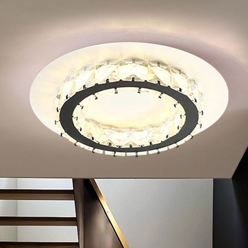 Circular Corridor Flush Mount Minimalism K9 Crystal LED White Ceiling Light in Warm/White Light