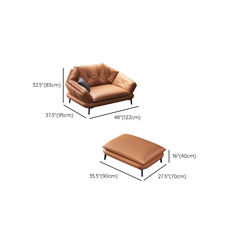 Contemporary Genuine Leather Pillow Top Arm Sofa in Orange for Living Room