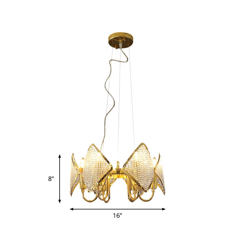 Goldene schuppige Kronleuchter Anhänger Moderne 6 Lichter Metallic Deckenlampe mit Kristallperlen