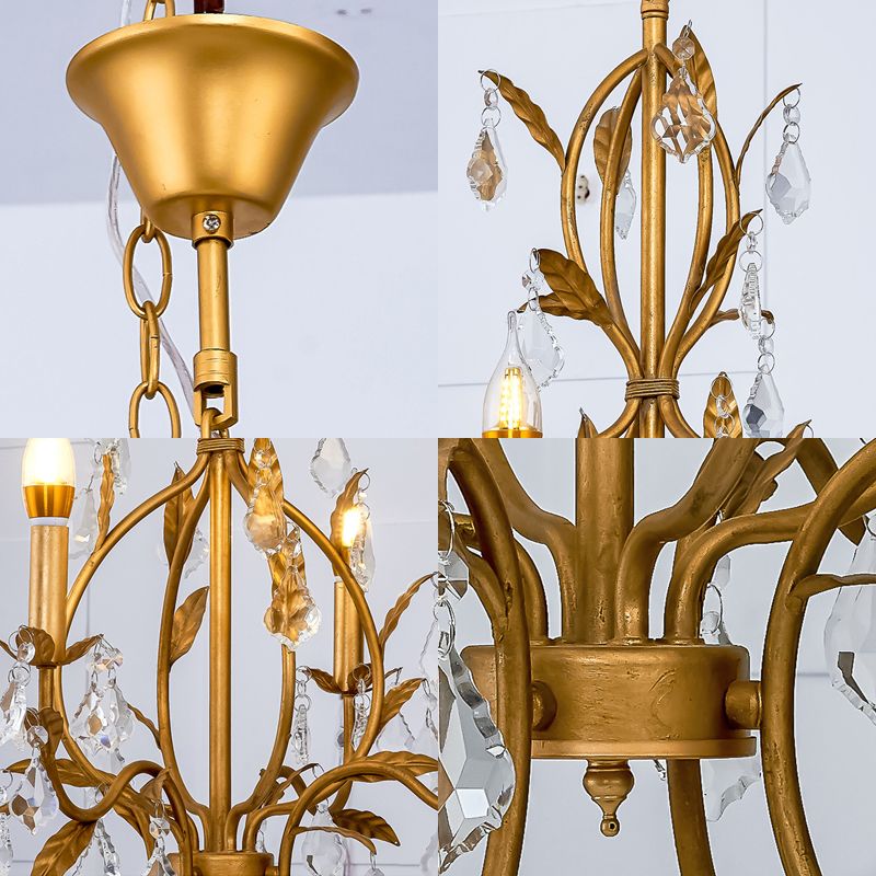 Traditional Swirled Gold Arm Chandelier Light 4 Lights Metal and Crystal Hanging Ceiling Light