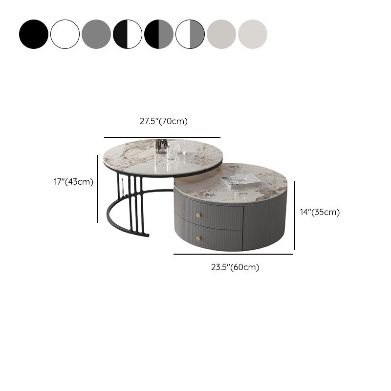 Modern Round End Table Living Room No Distressing Side Table with Drawers