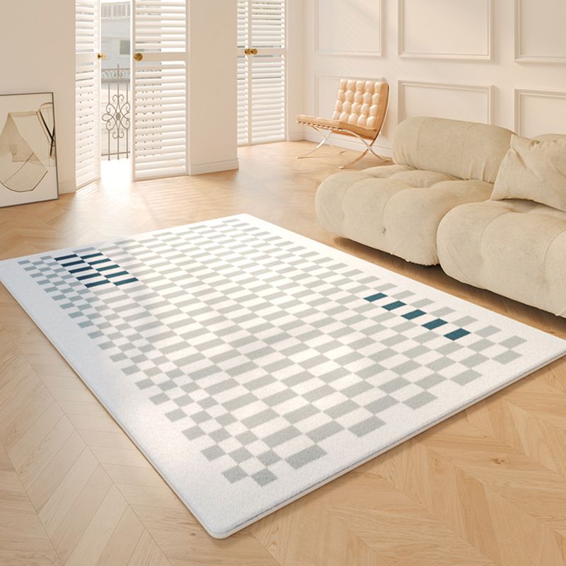 White Tone Relaxing Area Rug Polyester Buffalo Plaid Rug Non-Slip Backing Indoor Rug for Living Room