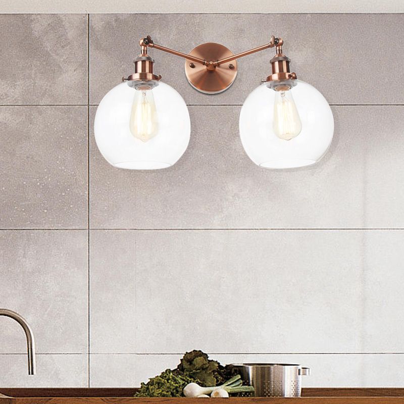 Schwarz/Chrom/Kupfer 2 Lichter Wandmontage Light Bauernhaus Globe Leuchten für Wohnzimmer