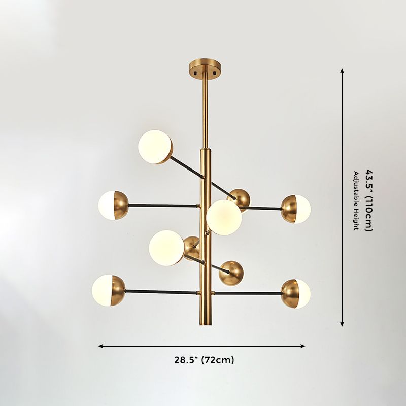 Luce a soffitto a 10 luci, tonalità in vetro smerigliato, a spirale con altezza regolabile