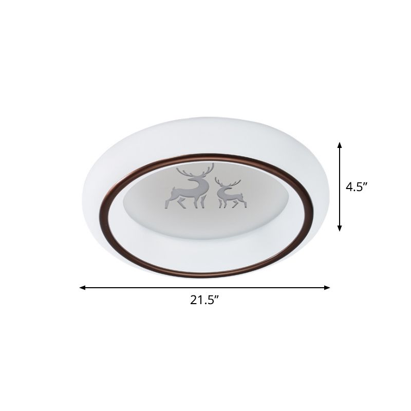 Circular Flush Mount Ceiling Light Nordic Acrylic White LED Flushmount with Elk/Star/Hot Air Balloon Pattern