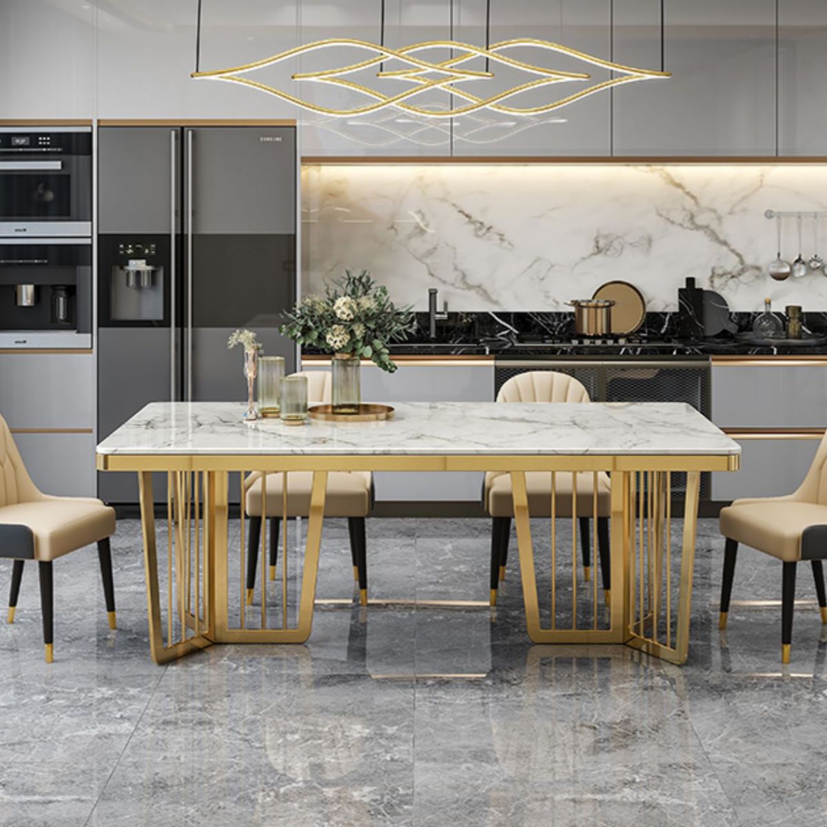 Traditional Luxury Dining Table Black Marble Rectangle Dining Table for Home