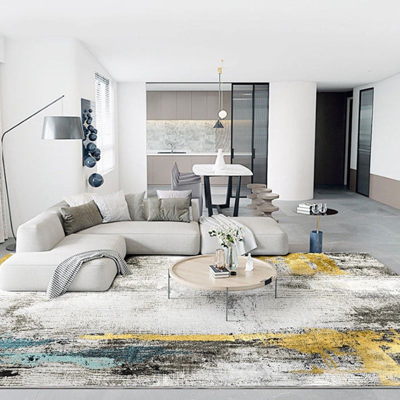 Modern Graphic Carpet Gold Polyester Area Carpet Washable Carpet for Home Decor