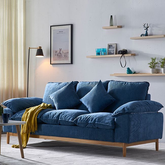 Nordic 3 Seater Sofa 100 Polyester Pillow Top Arm Settee with Cushions and Wooden Base