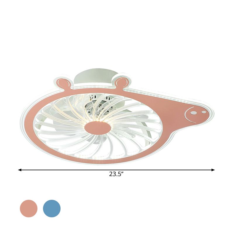 Cartoon Pig Children Room Hanging Fan Fixture Acrylic Simple LED Semi Flush Ceiling Lamp in Pink/Blue, 23.5" Long