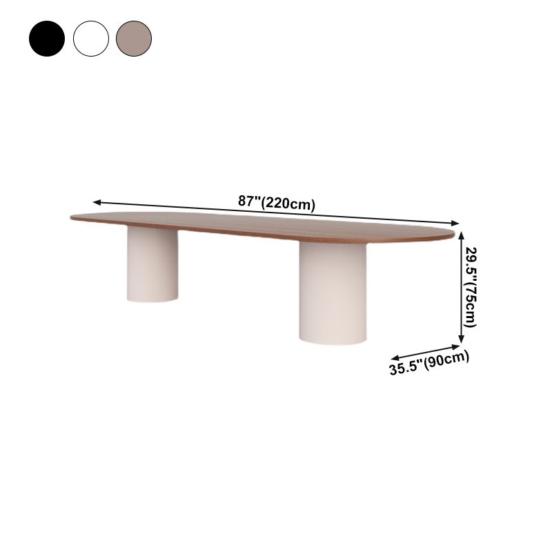 Oval Modern Dining Table Solid Wood Fixed Table with Double Pedestal Base