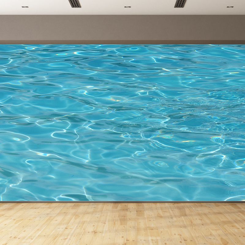 Customized Blue Sea Mural Stain Resistant Soft Color Wall Art for Bathroom